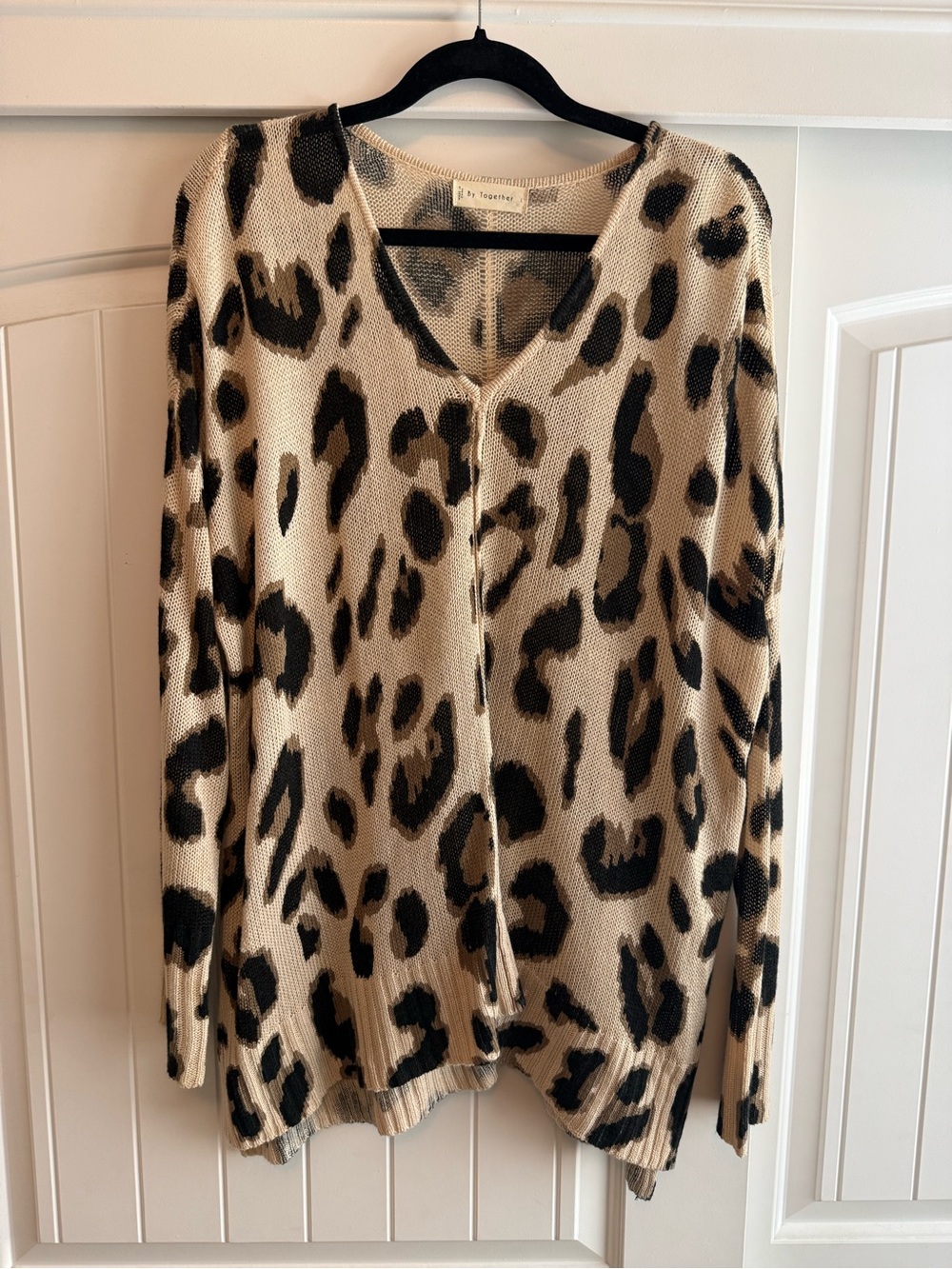 Beige Black Leopard Print V-Neck Tunic Sweater